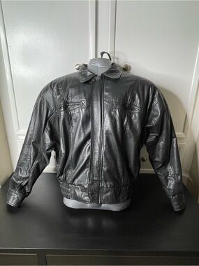 VTG Boulder Ridge Mens XL Black Leather Jacket Bomber Aviator